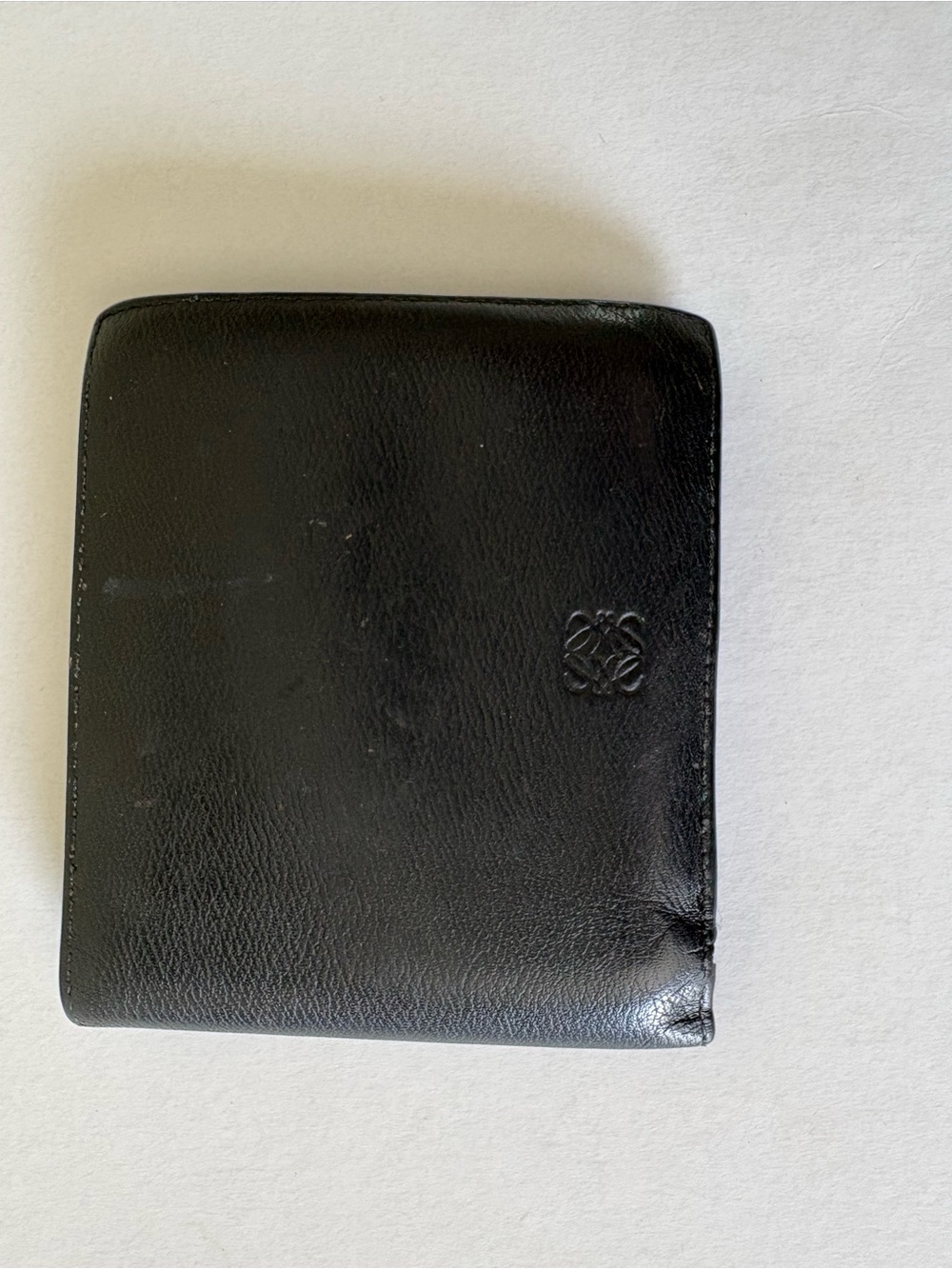 Loewe Vintage Black Leather Bifold Wallet Anagram Logo Made in Madrid Spain